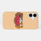 モルモットのイラストとスイカ iPhone 16ケース (裏面横)