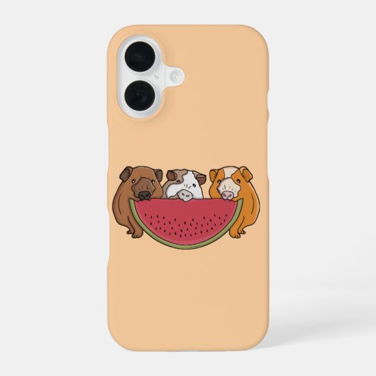 モルモットのイラストとスイカ iPhone 16ケース (裏面)