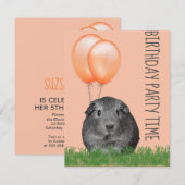 モルモットのオレンジ風船 オーダーメイド バースデー 招待状 (正面/裏面)