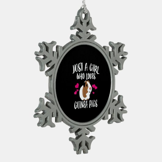 モルモットのギフトを愛する女の子 スノーフレークピューターオーナメント (左)