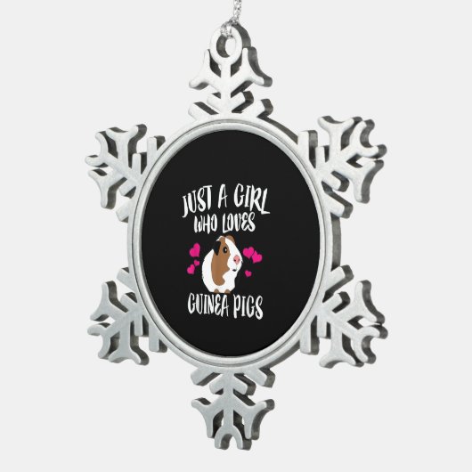 モルモットのギフトを愛する女の子 スノーフレークピューターオーナメント (右)