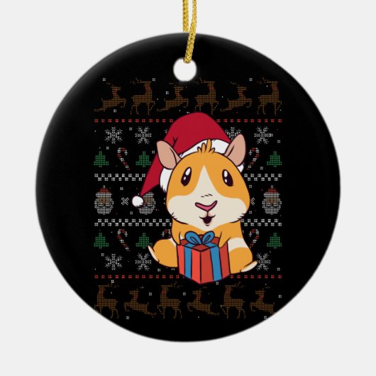 モルモットのクリスマス セラミックオーナメント (正面)