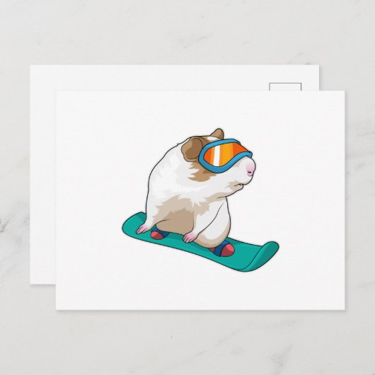 モルモットのスノーボーダー スノーボード ポストカード (正面/裏面)
