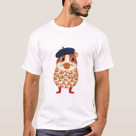 モルモットのベレー帽Tシャツ - かわいいフォークアートのシャツ Tシャツ