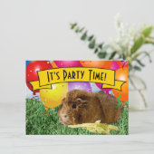 モルモットの子供の2歳の誕生日パーティー風船 招待状 (スタンド正面)