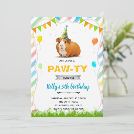 モルモットの誕生日招待状 招待状 (スタンド正面)