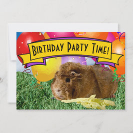 モルモットの風船の子供の5歳の誕生日パーティー 招待状