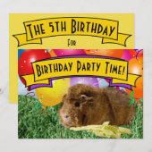 モルモットの風船の子供の5歳の誕生日パーティー 招待状 (正面/裏面)