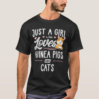 モルモットやネコが大好きな女の子 Tシャツ
