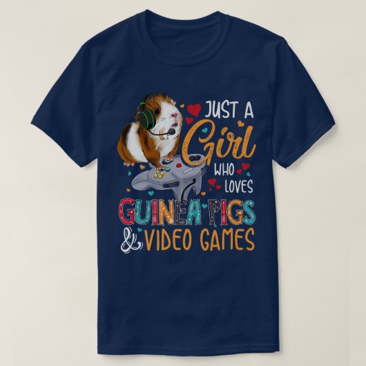 モルモットやビデオゲームが大好きな少女 Tシャツ (デザイン正面)