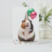 モルモットパーティーハットフラットグリーティングカード付き サンキューカード (スタンド正面)