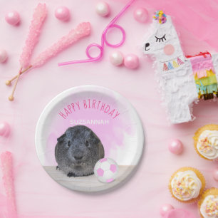 モルモットピンクサッカーボールカスタムの誕生日パーティー ペーパープレート