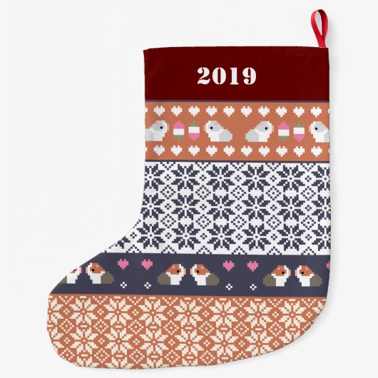 モルモットフェアアイルパタパーソナライズされたーン ラージクリスマスストッキング (裏面)