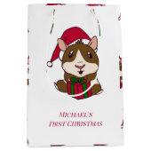 モルモット初めてのクリスマスかわいいペットパーソナライズされた ミディアムペーパーバッグ (正面)