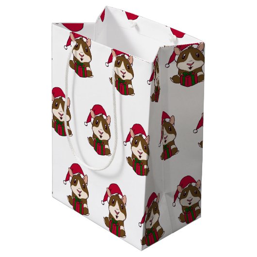 モルモット初めてのクリスマスかわいいペットパーソナライズされた ミディアムペーパーバッグ (裏面アングル)