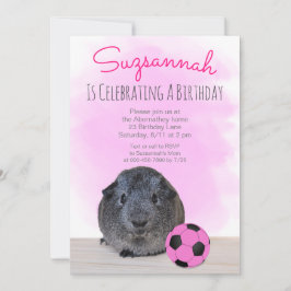 モルモット女子 ピンク サッカーボール オーダーメイド 誕生日 招待状