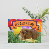 モルモット子ども七歳の誕生日パーティー風船 招待状 (スタンド正面)