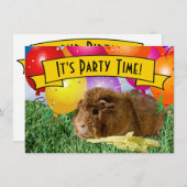 モルモット子ども2歳の誕生日パーティーバルーン 招待状 (正面/裏面)