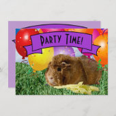 モルモット子ども3歳の誕生日パーティーバルーン 招待状 (正面/裏面)