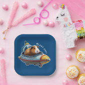 モルモット宇宙!レトロ宇宙飛行士エクスプローラー ペーパープレート (パーティー)