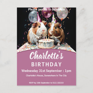 モルモット誕生日パーティー インビテーションポストカード