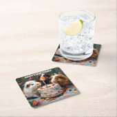 モルモット誕生日パーティー スクエアペーパーコースター (インサイチュ)