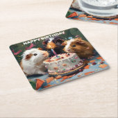 モルモット誕生日パーティー スクエアペーパーコースター (アングル)