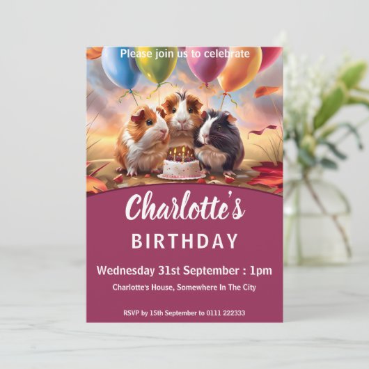 モルモット誕生日パーティー 招待状 (スタンド正面)