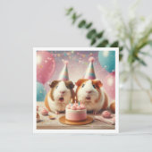 モルモット食べ物ズのケーキ誕生日の招待状 招待状 (スタンド正面)