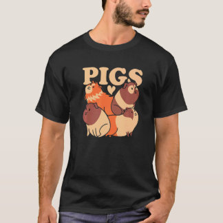 モルモット飼育者 - ねずみ - 積まれた豚のグラフィック Tシャツ
