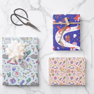 モルモット3のクリスマスパターンセット ラッピングペーパーシート