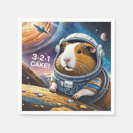 モルモット・イン・スペース！321ケーキ！レトロ宇宙テーマ スタンダードカクテルナプキン