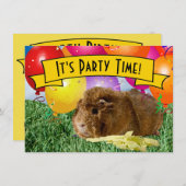 モルモット・バルーン子供の5回目の誕生日パーティー 招待状 (正面/裏面)