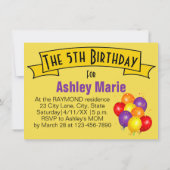 モルモット・バルーン子供の5回目の誕生日パーティー 招待状 (裏面)