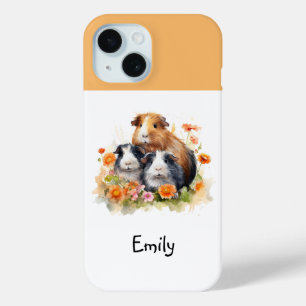 モルモット+フラワー+かわいい+遊び心のある+オリジナルデザイン iPhone 15ケース