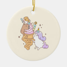 モルモット「ブブ·ザ·ユニコーン·タイヤキ·アイスクリーム」 セラミックオーナメント