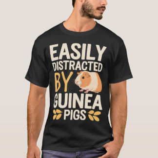 モルモット+モルモットに簡単に気を取られるジョーク Tシャツ