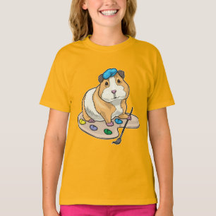 モルモット 画家 ペイントブラシ 絵画 Tシャツ