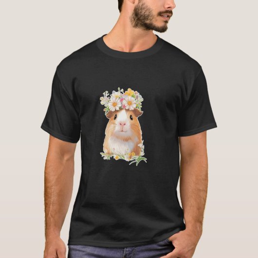 モルモット 花 かわいい 動物 モルモット Tシャツ (正面)