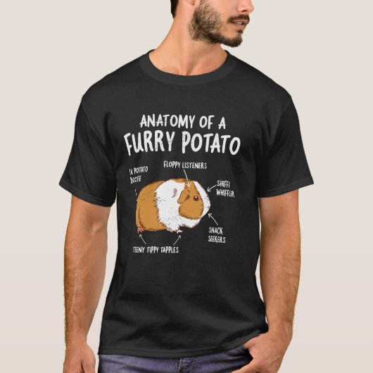 モルモットFurry Potato Cavy Menのおもしろい解剖学 Tシャツ (正面)