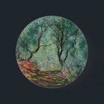 モレノガーデンズのオリーブの木(by Monet) 缶バッジ<br><div class="desc">このデザインは、印象派の画家クロード・モネ(1840-1926)の作品を特集している。オリーブの木々の美しい林が見える。モレノ公園は19世紀の観光客の名所人気があるで、イタリア北西部のボルディゲーラに位置していた生き延びが、現在のオリジナル庭園の一部に過ぎず、画家が作品を多く制作したことで「モネ公園」と呼ばれている。オリジナル絵画は1884年に完成。</div>