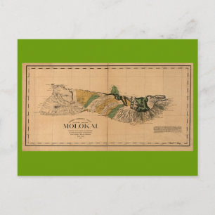 モロカイ, 1897,ハワイのヴィンテージの地図 ポストカード