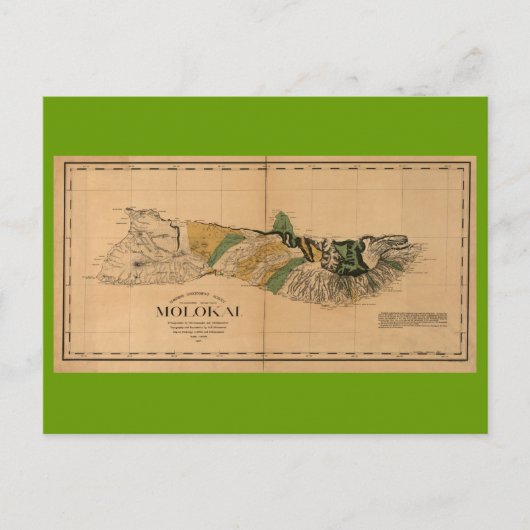 モロカイ, 1897,ハワイのヴィンテージの地図 ポストカード (正面)