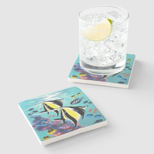 モロキニコーブハワイアンエンジェルフィッシュトロピカル ストーンコースター (横)