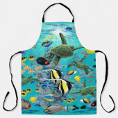 モロキニコーブハワイアントロピカルフィッシュイラストレーション エプロン (正面)