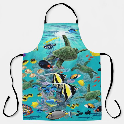 モロキニコーブハワイアントロピカルフィッシュイラストレーション エプロン (正面)