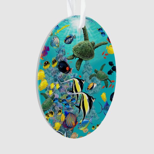 モロキニコーブハワイアントロピカルフィッシュイラストレーション オーナメント (正面)