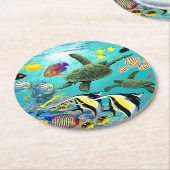 モロキニコーブハワイアントロピカルフィッシュシーカメ ラウンドペーパーコースター (アングル)