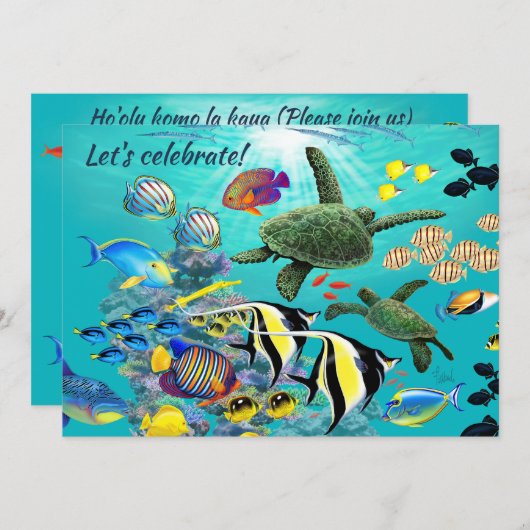 モロキニコーブハワイアントロピカルフィッシュシーカメ 招待状 (正面/裏面)