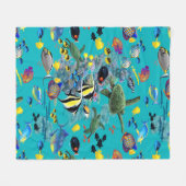 モロキニコーブハワイアントロピカルフィッシュシータートル フリースブランケット (正面(横))